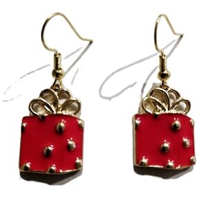 Gold and Red Gift Box Earrings